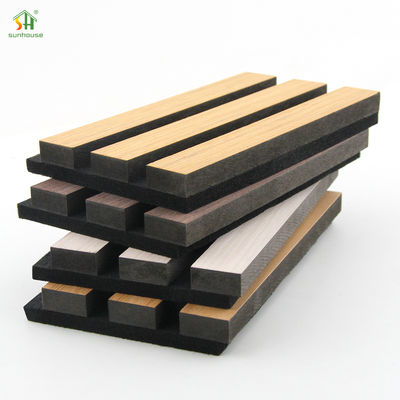 ราคาดี Customized 550kg/m3 ~ 880kg/m3 Density Black MDF+Polyester Fiber Acoustic Slat Wall Panel with More than 5 Years Warranty ออนไลน์